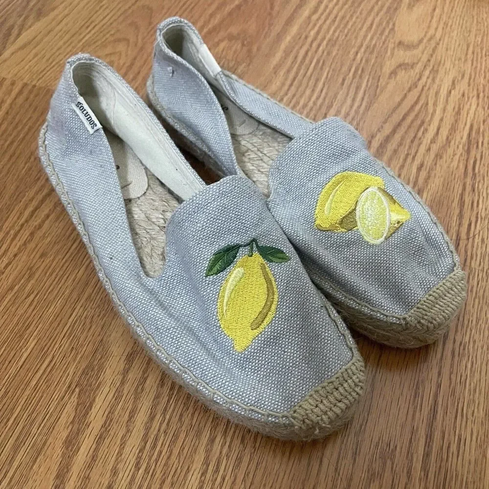 Soludos Woven Platform Slip-On Espadrilles Lemon US size 7